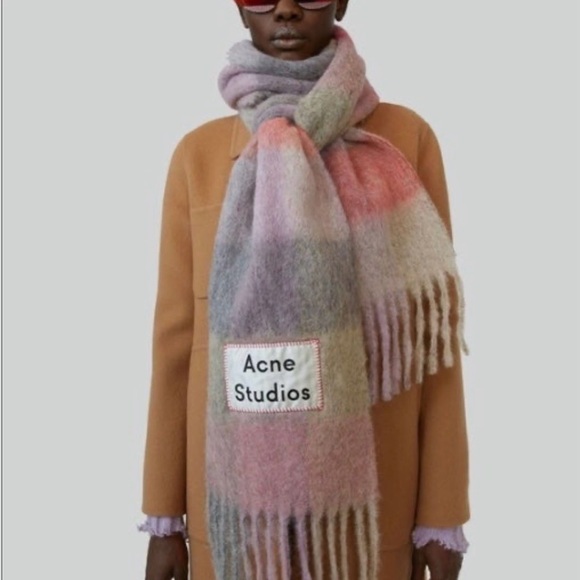 Acne Studios Multi Check Scarf in Pink - Picture 6 of 7